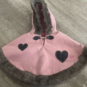 Betsey Johnson Pink Hooded Cape with Heart Accents faux fur 24 mo